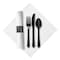 Caterwrap 8" x 8.5" Pre-rolled CaterWrap White Napkins and Black Cutlery 100 PK 119971 - alternate 1